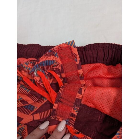 Nike Men's size Medium geometric swim shorts, orange burgundy, neon, lined O13 - Picture 7 of 11
